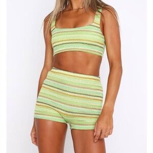 White Fox Boutique Green Striped Skirt Set